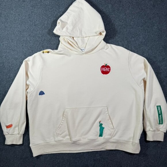 Parke Other - Parke Womens Relaxed Fit Hoodie Sweatshirt French Terry Cream Embroidered Sz XXL